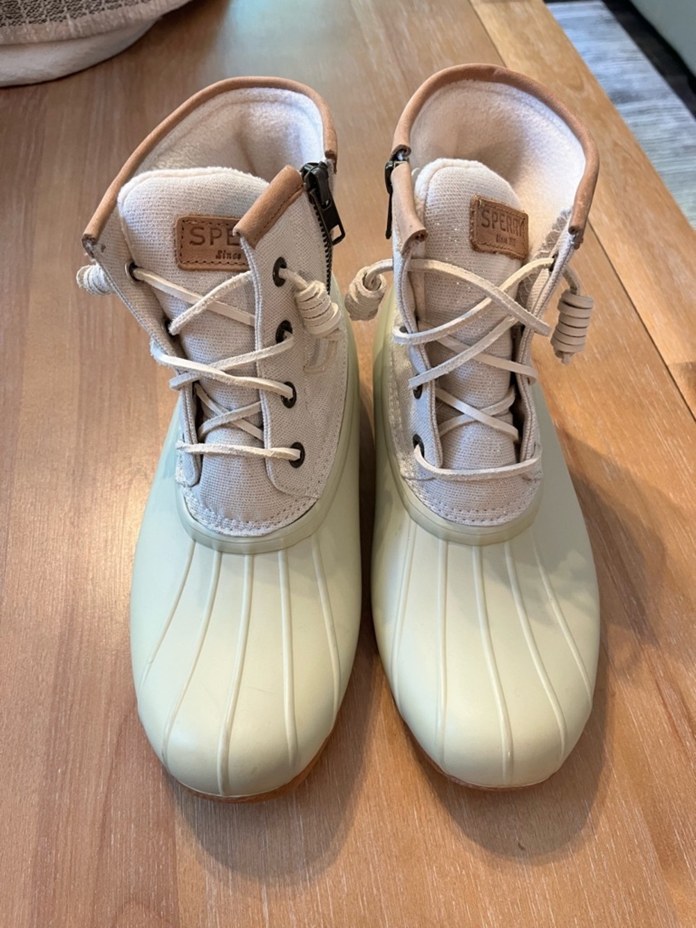 Sperry Saltwater Rain Boots Women Lt Green Rubber Lace Up Metallic STS83234 S7.5